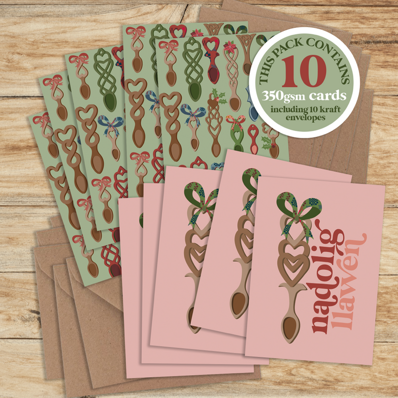 Nadolig Lovespoons Welsh theme A7 card packs