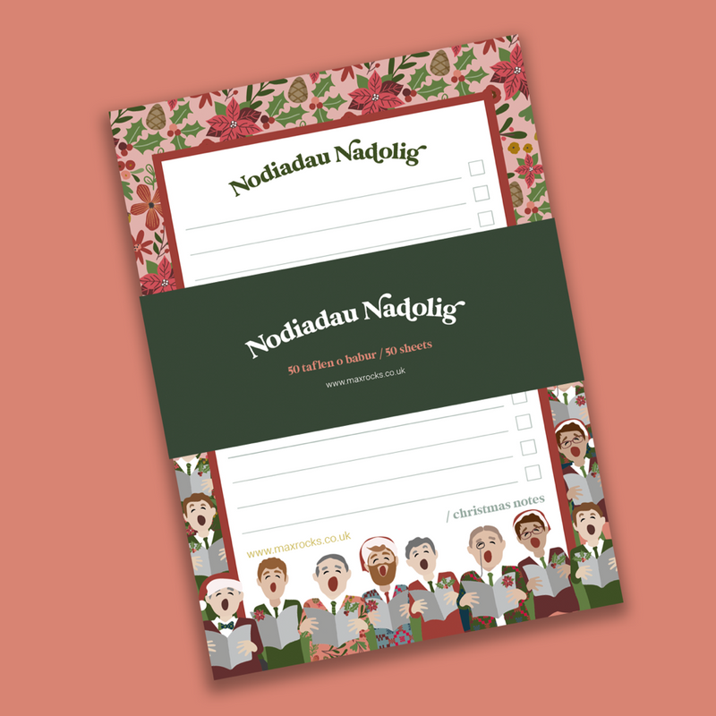 Nodiadiau Nadolig Welsh theme Christmas notepad