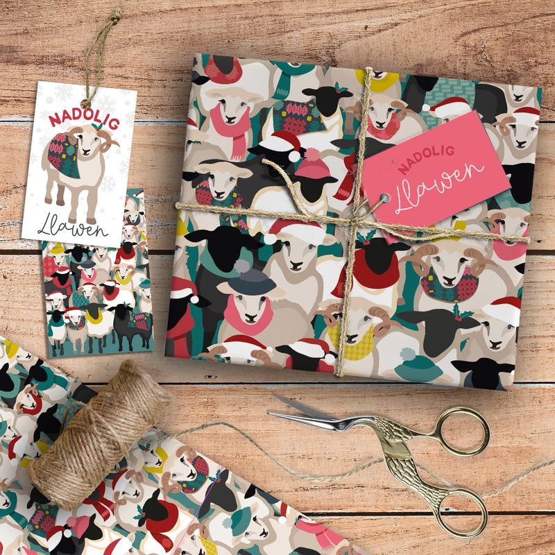 Field Of Woolly Sheep Designer Wrapping Paper Sheets and Tags